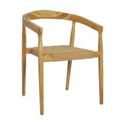 Drawer BURI Lot de 2 fauteuils de table en teck et corde tressé