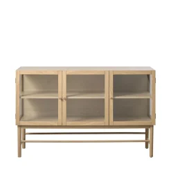 No name CAHIR Buffet 3 portes en verre trempé et bois L132cm