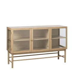 No name CAHIR Buffet 3 portes en verre trempé et bois L132cm