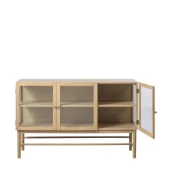 No name CAHIR Buffet 3 portes en verre trempé et bois L132cm