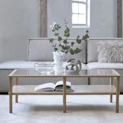 No name CAHIR Table basse en verre trempé et bois 120x60cm