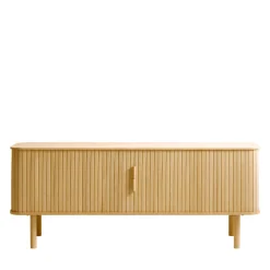 No name CALLAN Meuble TV aux portes coulissantes en bois strié L160cm