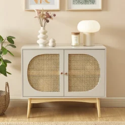 No name CANNO Buffet 2 portes en bois et cannage L90cm