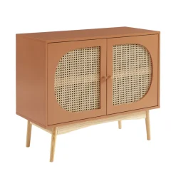 No name CANNO Buffet 2 portes en bois et cannage L90cm