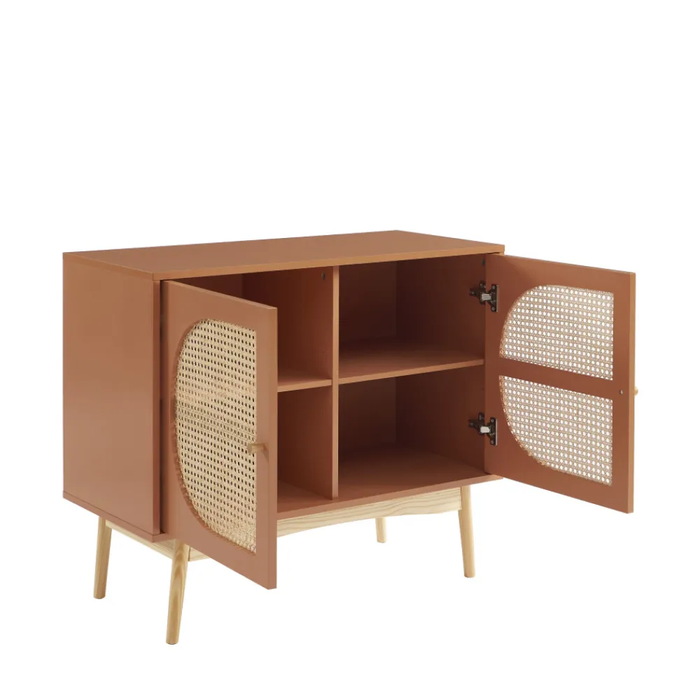 No name CANNO Buffet 2 portes en bois et cannage L90cm