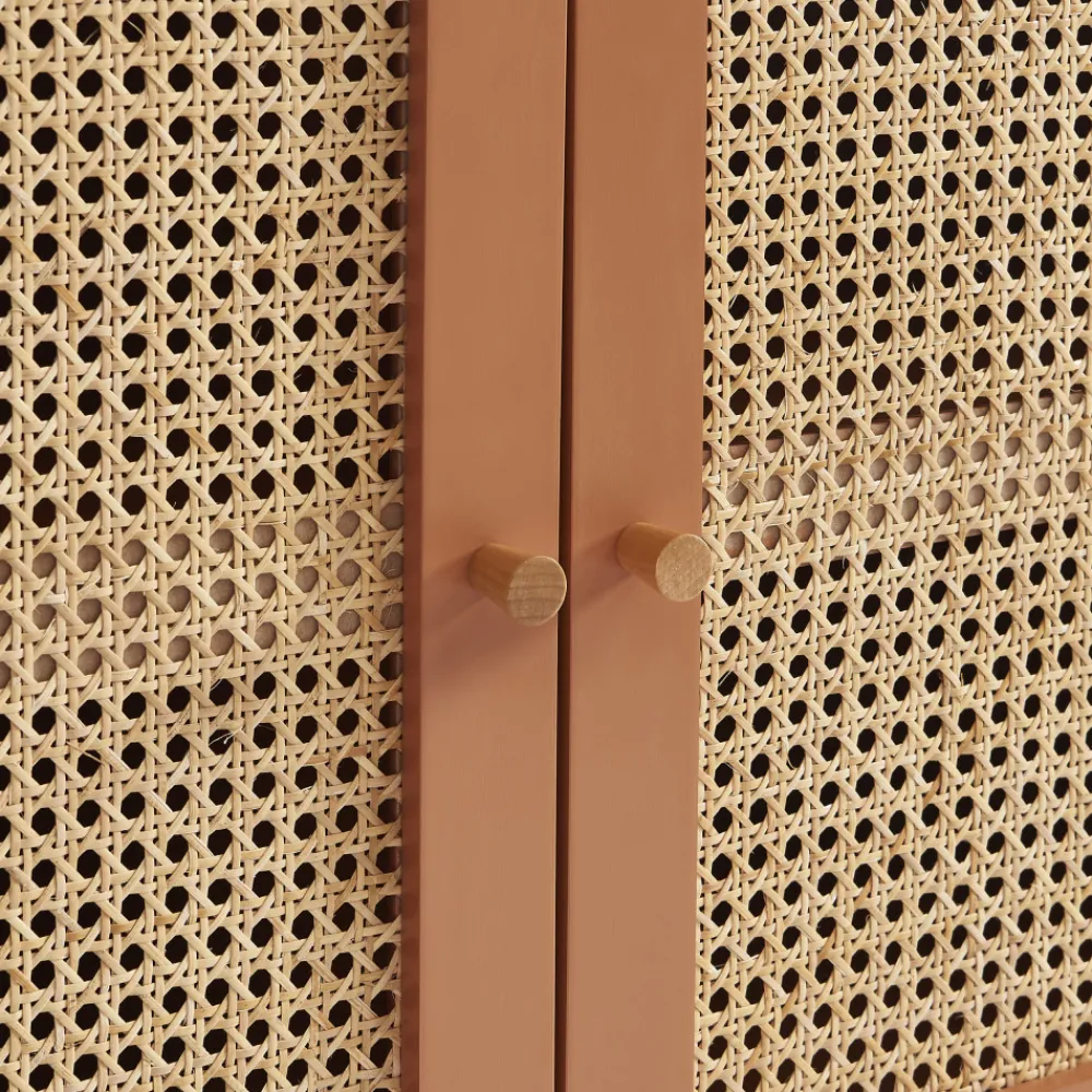 No name CANNO Buffet 2 portes en bois et cannage L90cm
