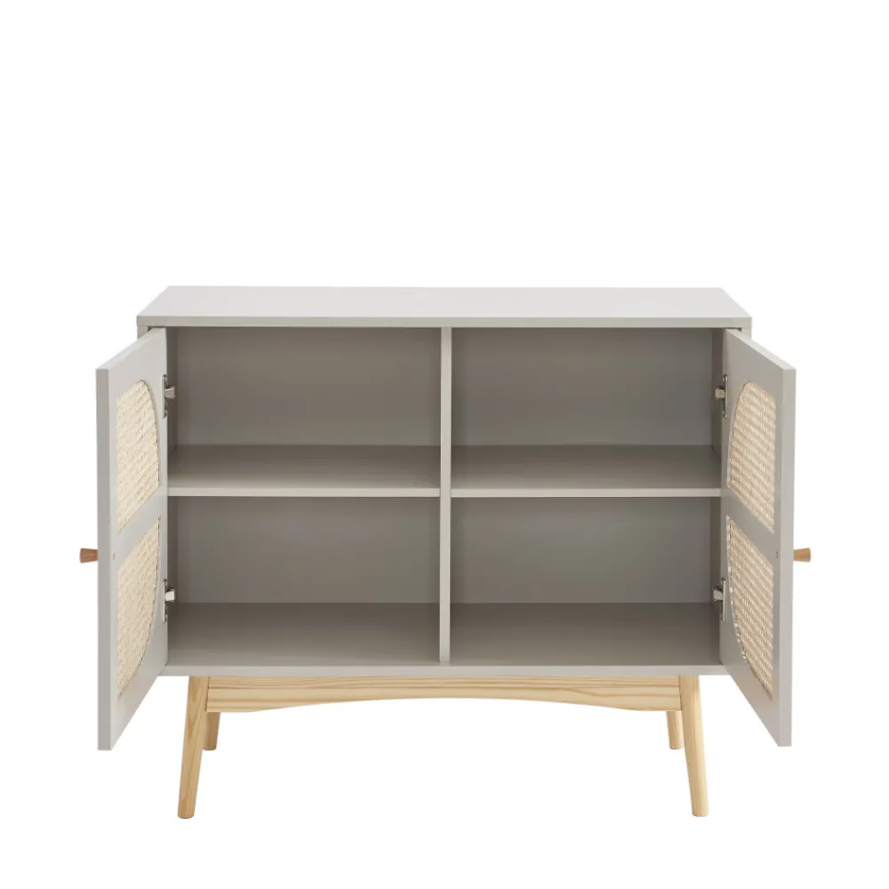 No name CANNO Buffet 2 portes en bois et cannage L90cm