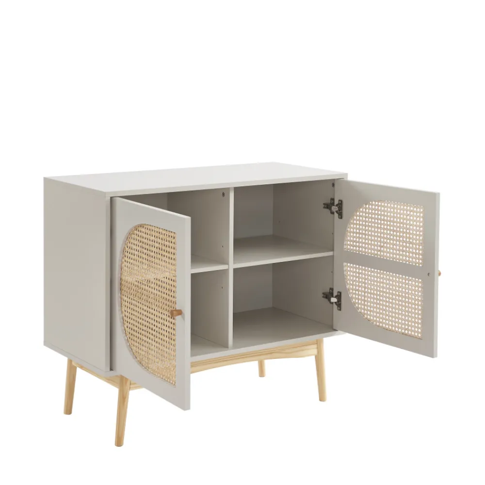 No name CANNO Buffet 2 portes en bois et cannage L90cm