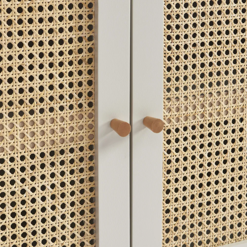 No name CANNO Buffet 2 portes en bois et cannage L90cm