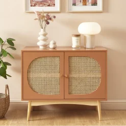 No name CANNO Buffet 2 portes en bois et cannage L90cm