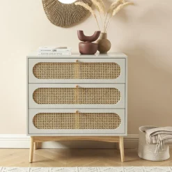 Enfant No name CANNO Commode 3 tiroirs en bois et cannage L80cm