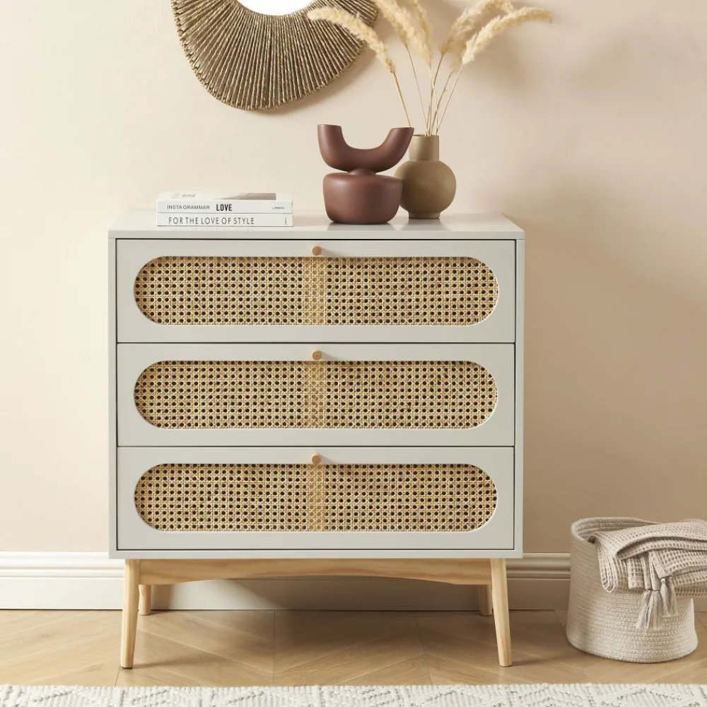 Enfant No name CANNO Commode 3 tiroirs en bois et cannage L80cm