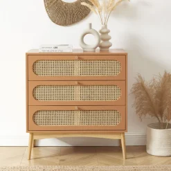 Enfant No name CANNO Commode 3 tiroirs en bois et cannage L80cm