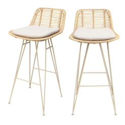 Drawer CAPURGANA Lot de 2 chaises de bar design en rotin pieds beige H67cm