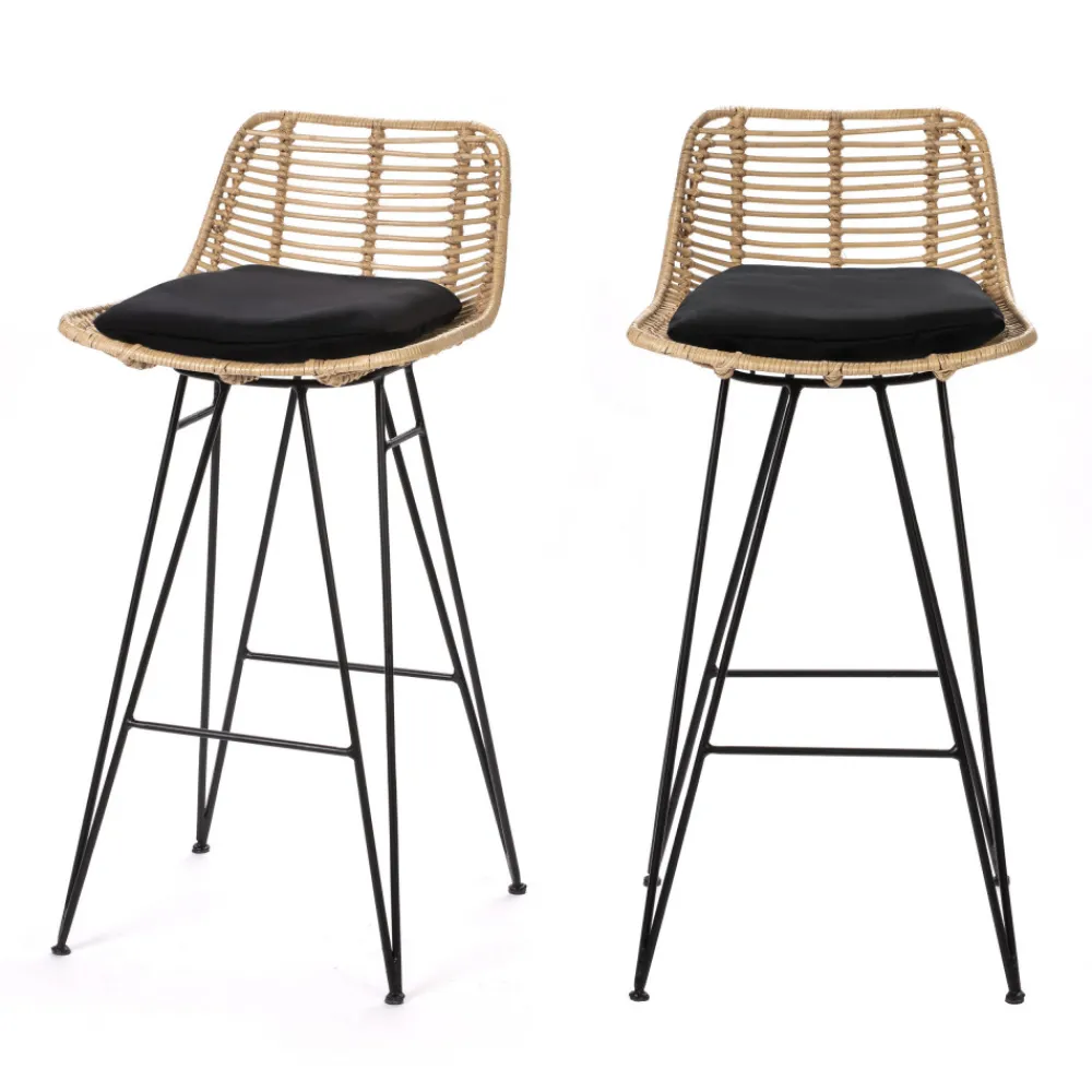 Drawer CAPURGANA Lot de 2 chaises de bar design en rotin H 67 cm