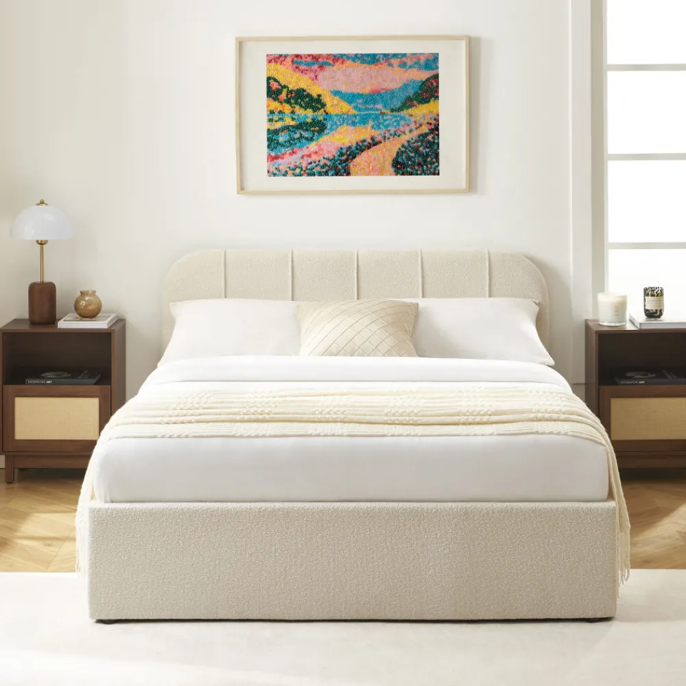 No name CARMEN Lit coffre en tissu chenille 140x190cm