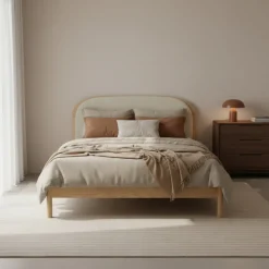 Drawer CARRIE Lit en tissu bouclette et bois 160x200cm