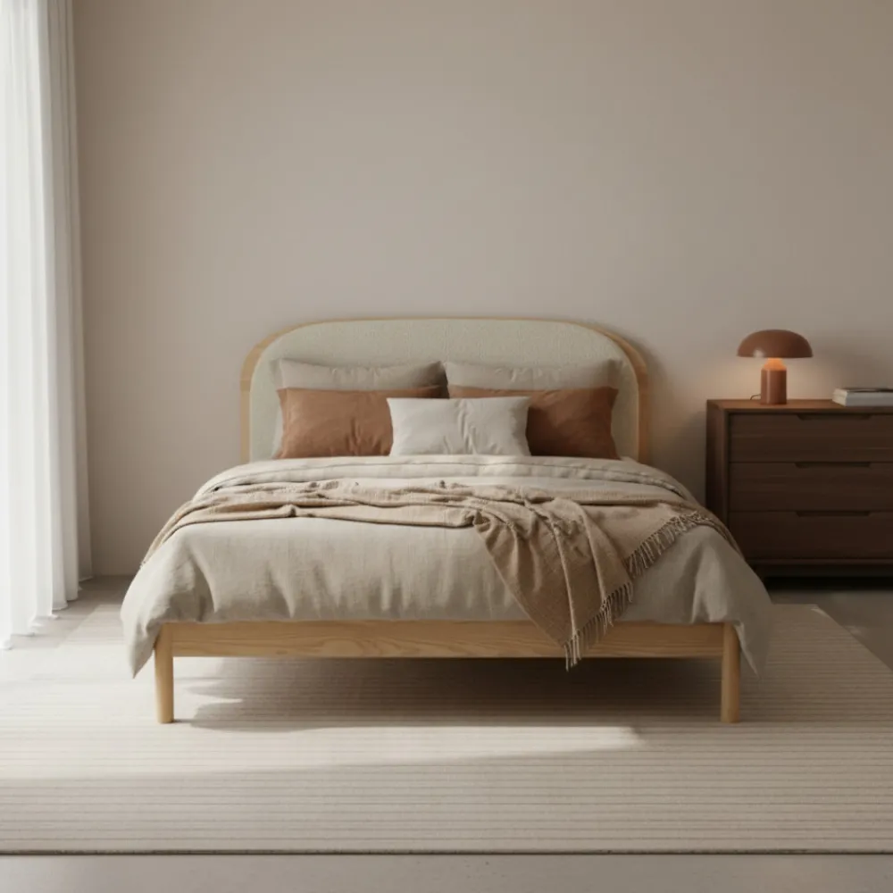 Drawer CARRIE Lit en tissu bouclette et bois 160x200cm