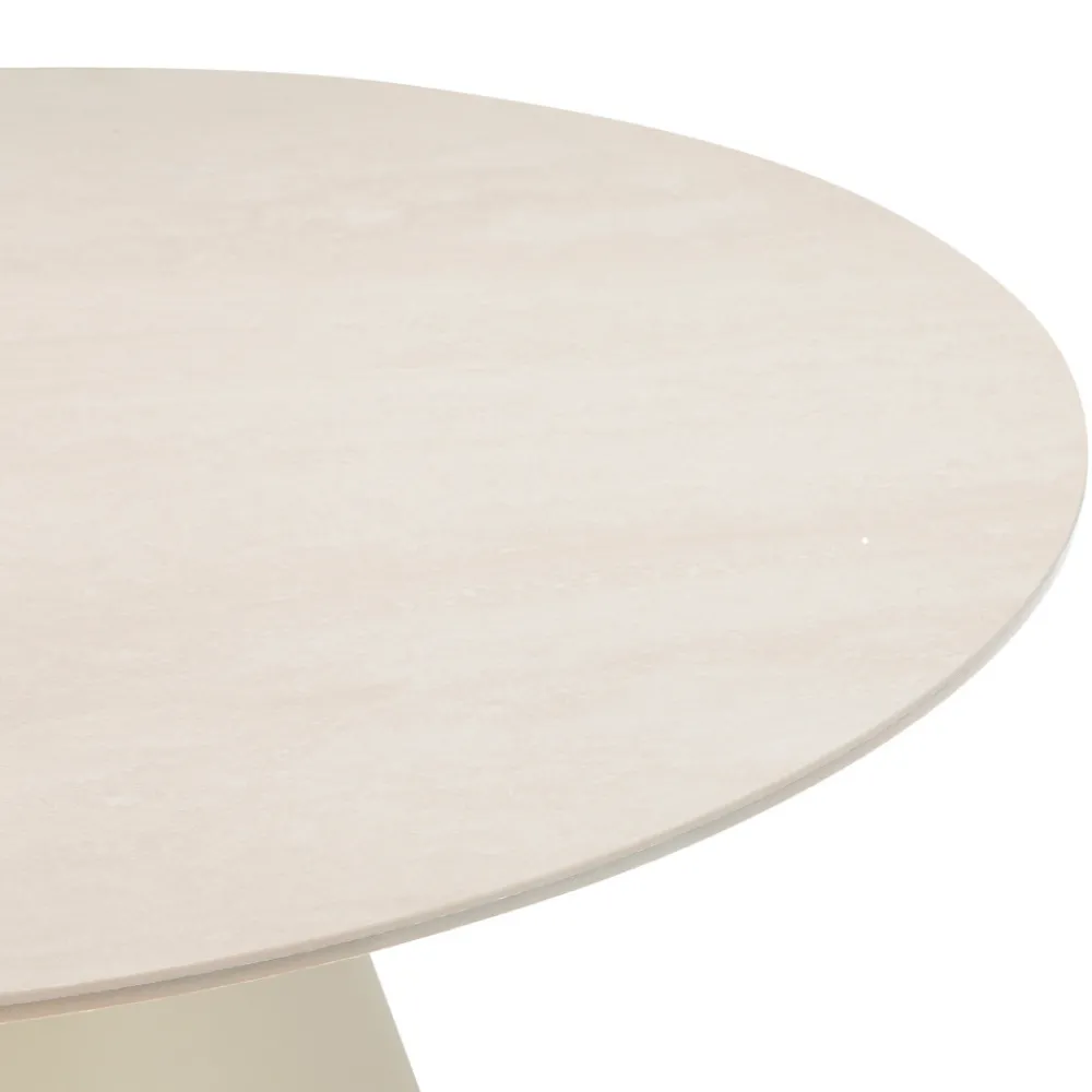 Drawer CHIBA Table à manger 4 personnes ronde effet travertin