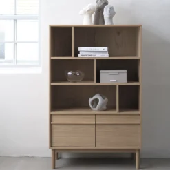 No name CLANE Bibliothèque 6 niches, 2 portes en bois H140cm