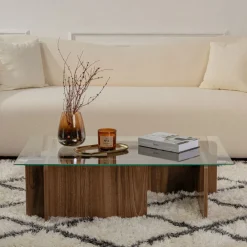 Drawer CUBIX Table basse en verre trempé et bois