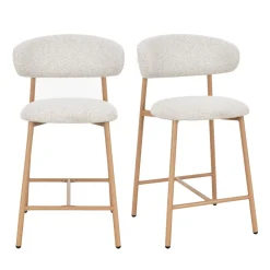 Drawer DRACO Lot de 2 chaises de bar en tissu pieds effet bois clair H65cm