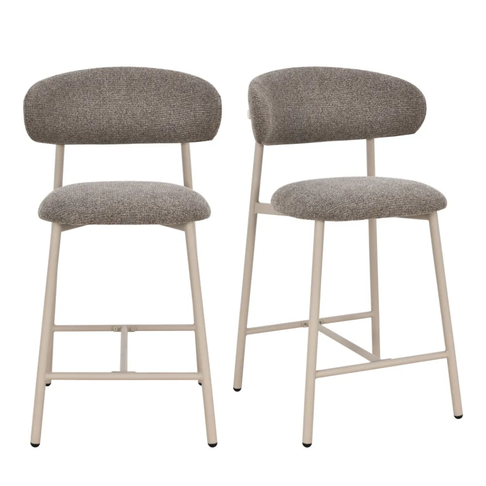 Drawer DRACO Lot de 2 chaises de bar en tissu pieds beiges H65cm
