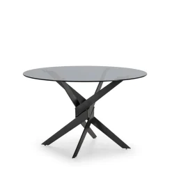 No name DRAVON Table à manger 4 personnes en verre trempé et métal