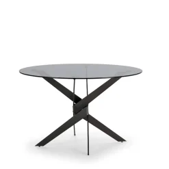 No name DRAVON Table à manger 4 personnes en verre trempé et métal