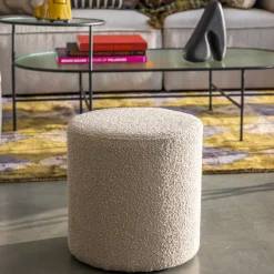 House Nordic EJBY Pouf rond en tissu bouclette ø34cm