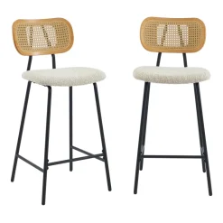 No name EMA Lot de 2 tabourets de bar en tissu bouclette et métal H66,5cm