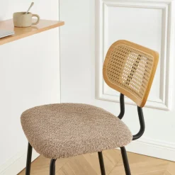 No name EMA Lot de 2 tabourets de bar en tissu bouclette et métal H66,5cm