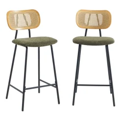 No name EMA Lot de 2 tabourets de bar en tissu bouclette et métal H66,5cm