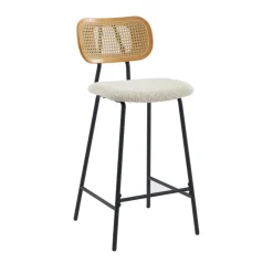 No name EMA Lot de 2 tabourets de bar en tissu bouclette et métal H66,5cm