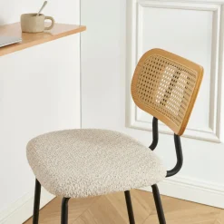No name EMA Lot de 2 tabourets de bar en tissu bouclette et métal H66,5cm