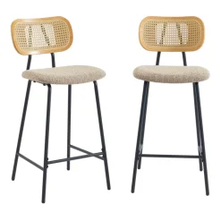 No name EMA Lot de 2 tabourets de bar en tissu bouclette et métal H66,5cm