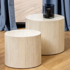 Drawer EQUICOLA Lot de 2 tables d'appoint ovales en effet travertin