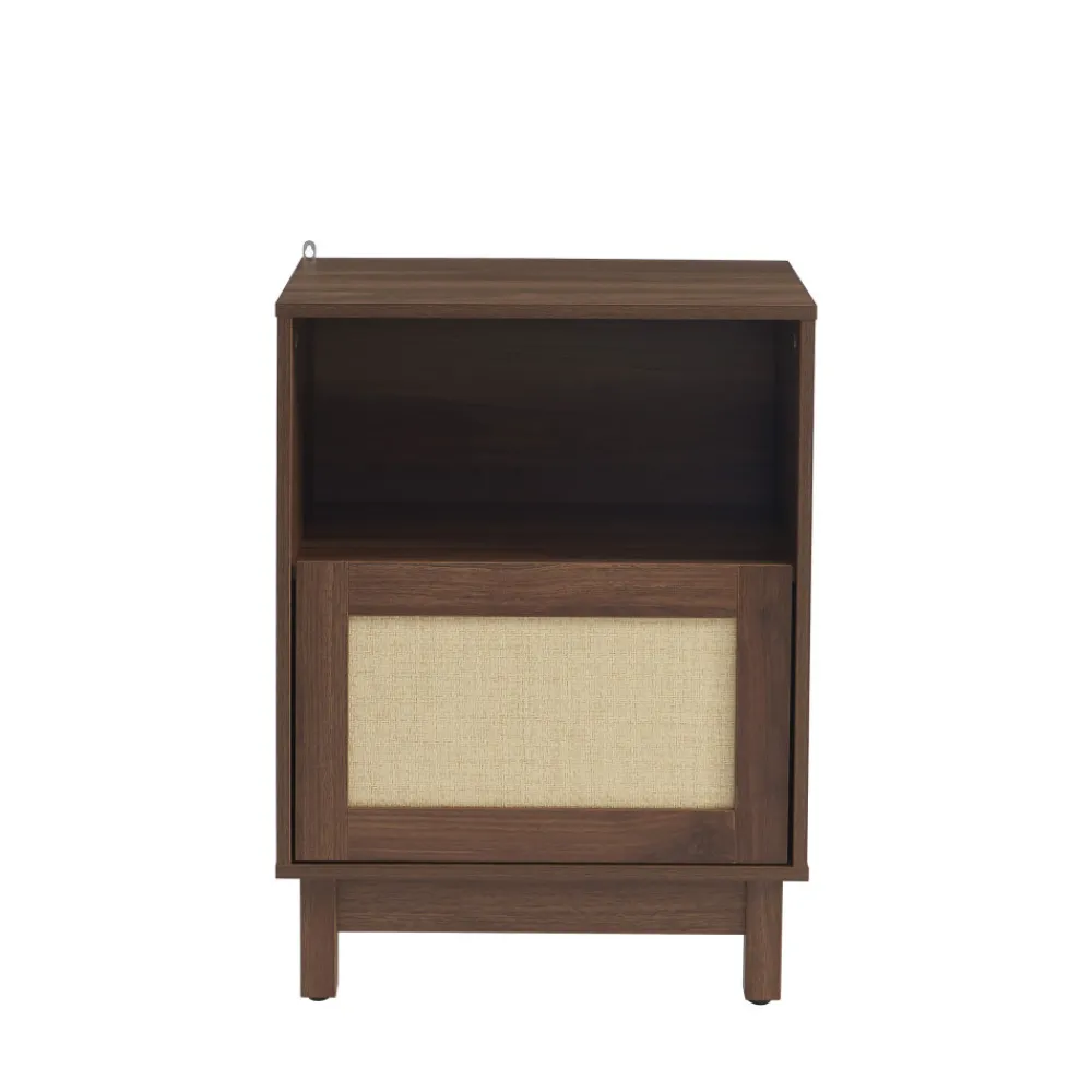 No name ESTELA Table de chevet 1 porte en bois et cannage