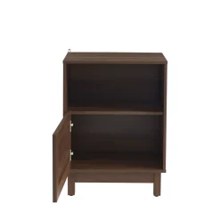No name ESTELA Table de chevet 1 porte en bois et cannage