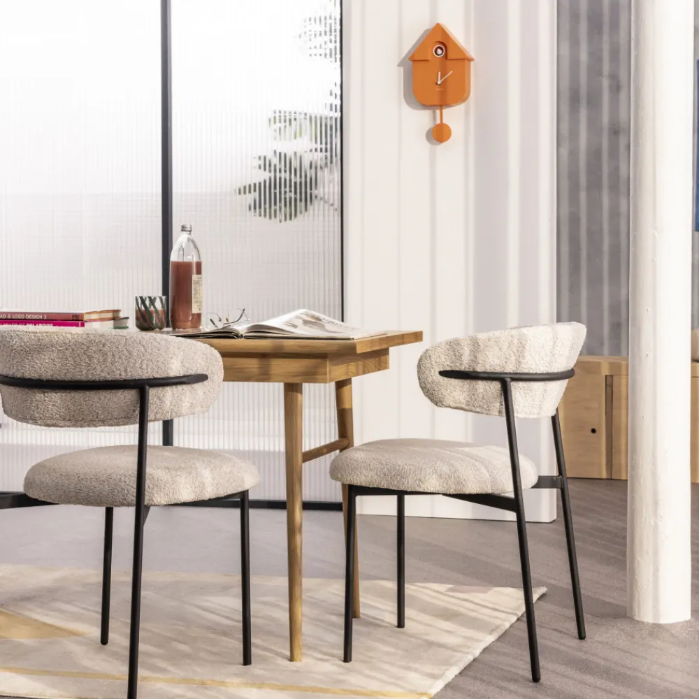 Drawer ESTER Lot de 2 chaises en tissu bouclette et métal