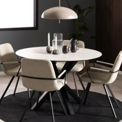 Drawer EURAME Table à manger 4 places ronde en céramique et métal