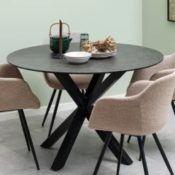 Drawer EURAME Table à manger 4 places ronde en céramique et métal