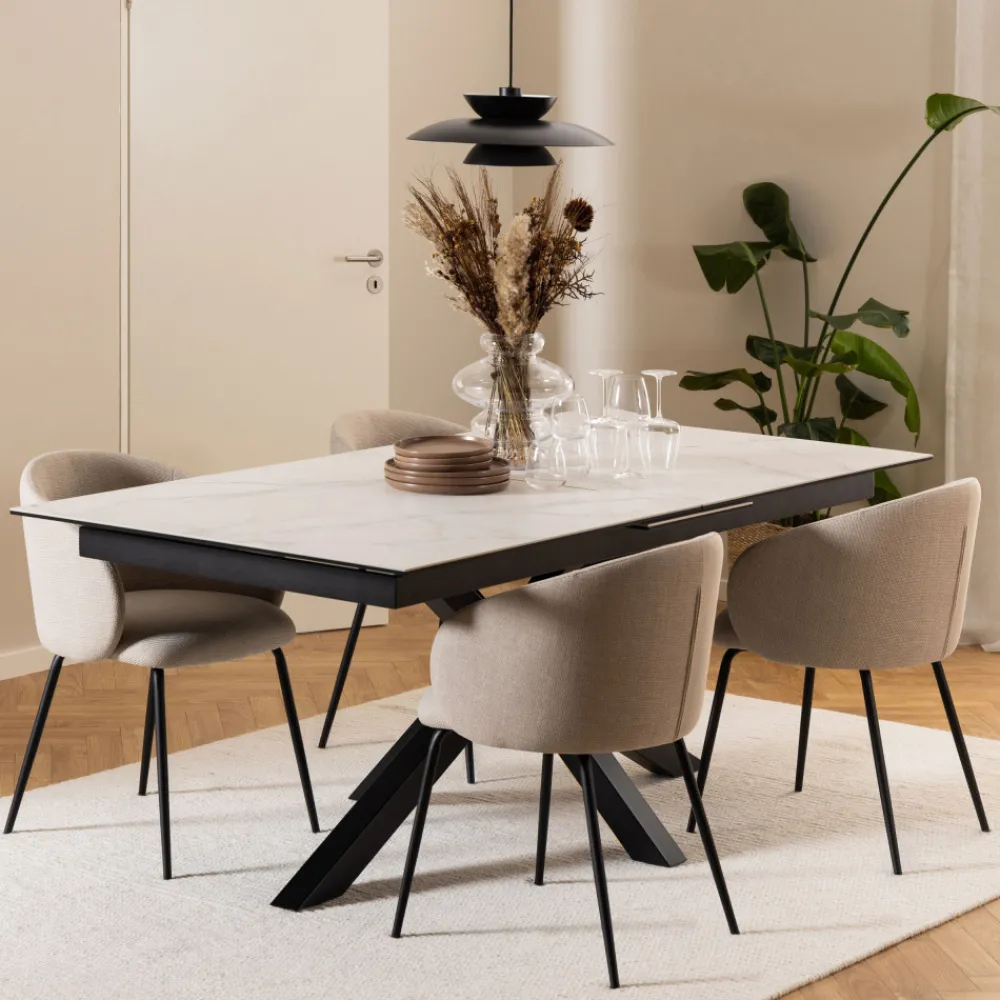 Drawer EURAME Table à manger extensible 6 à 12 personnes en céramique et métal 200-240x100cm
