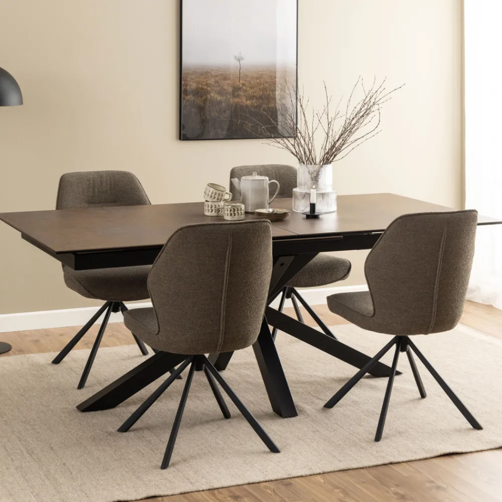 Drawer EURAME Table à manger extensible 6 à 12 personnes en céramique et métal 200-240x100cm
