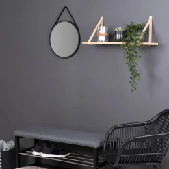House Nordic FORNO Etagère murale en bois et cuir 80x20 cm