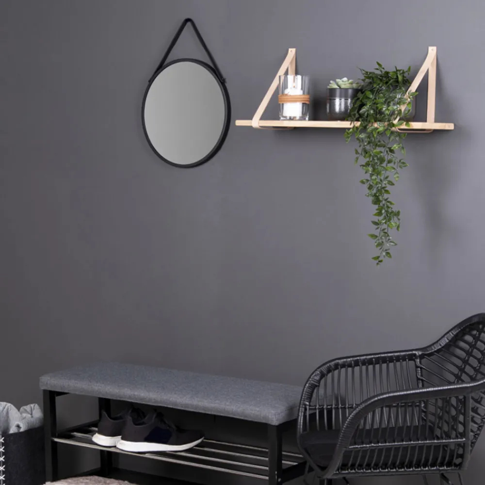 House Nordic FORNO Etagère murale en bois et cuir 80x20 cm