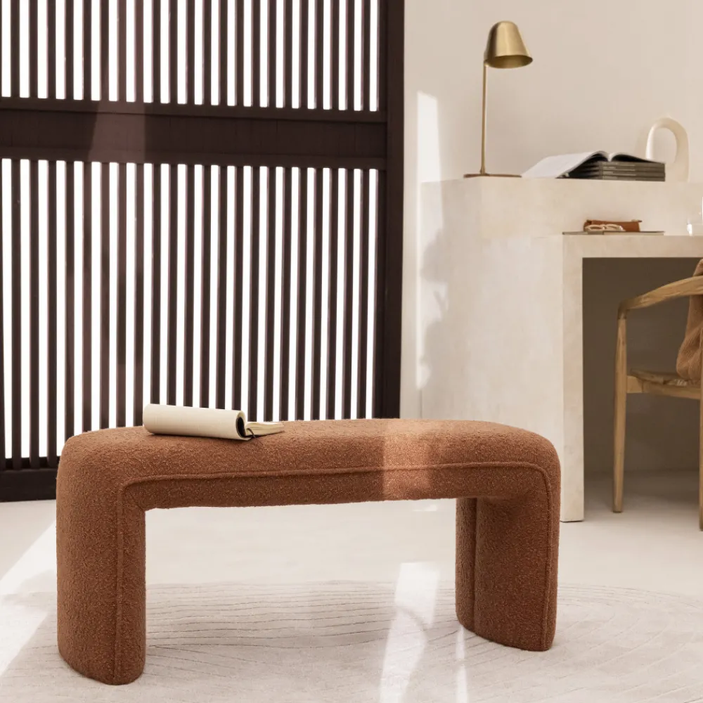 Drawer FULL Banc rembourré en tissu bouclette L100cm