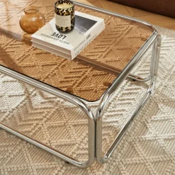 No name GLISS Table basse en verre pieds chrome