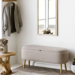House Nordic HARLOW Banc coffre en tissu bouclette et bois L95cm