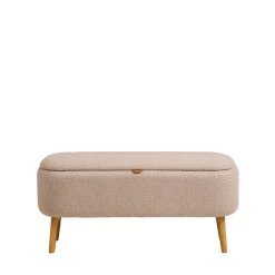 House Nordic HARLOW Banc coffre en tissu bouclette et bois L95cm